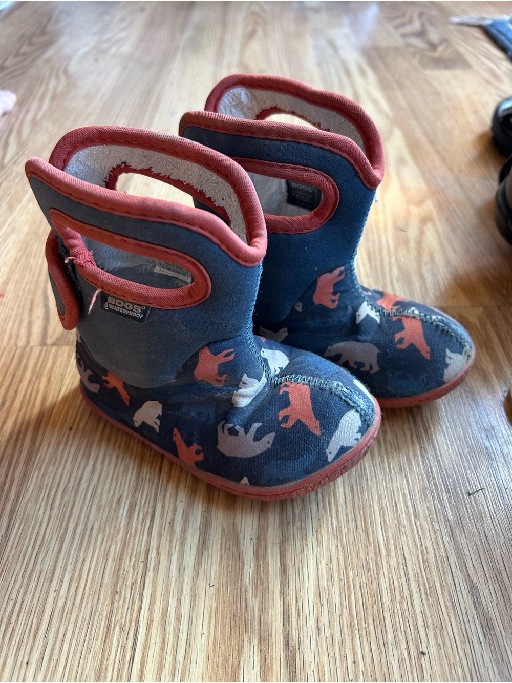 Bogs Kids Navy and Coral Bear Print Waterproof Boots